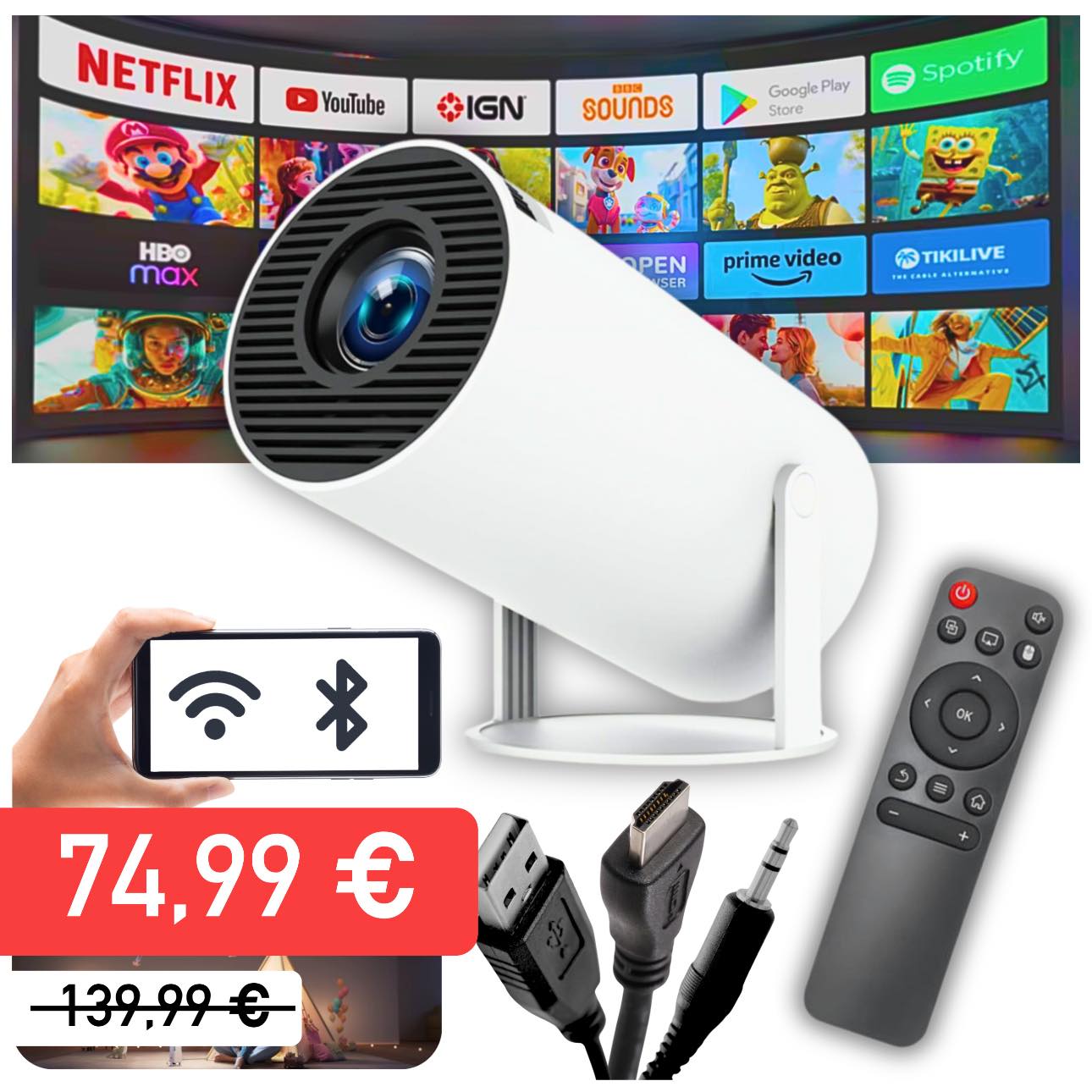 Android Smart projektor Wi-Fi + Bluetooth