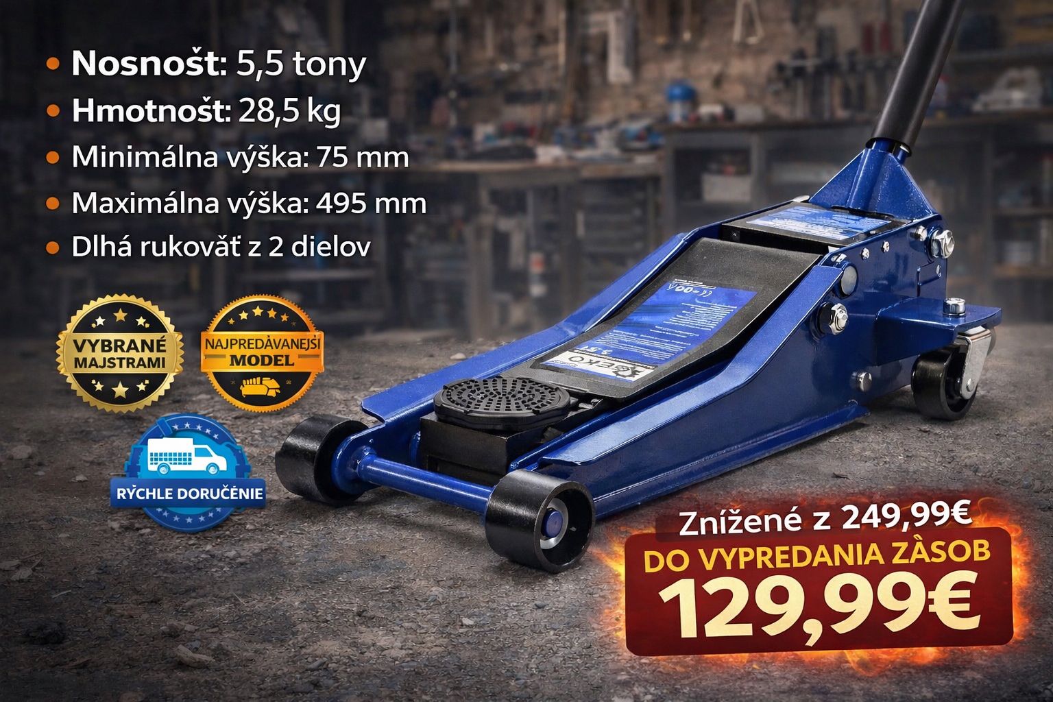 Profesionálny hydraulický nízkoprofilový zdvihák 5,5T – robustný oceľový zdvihák pre autoservis