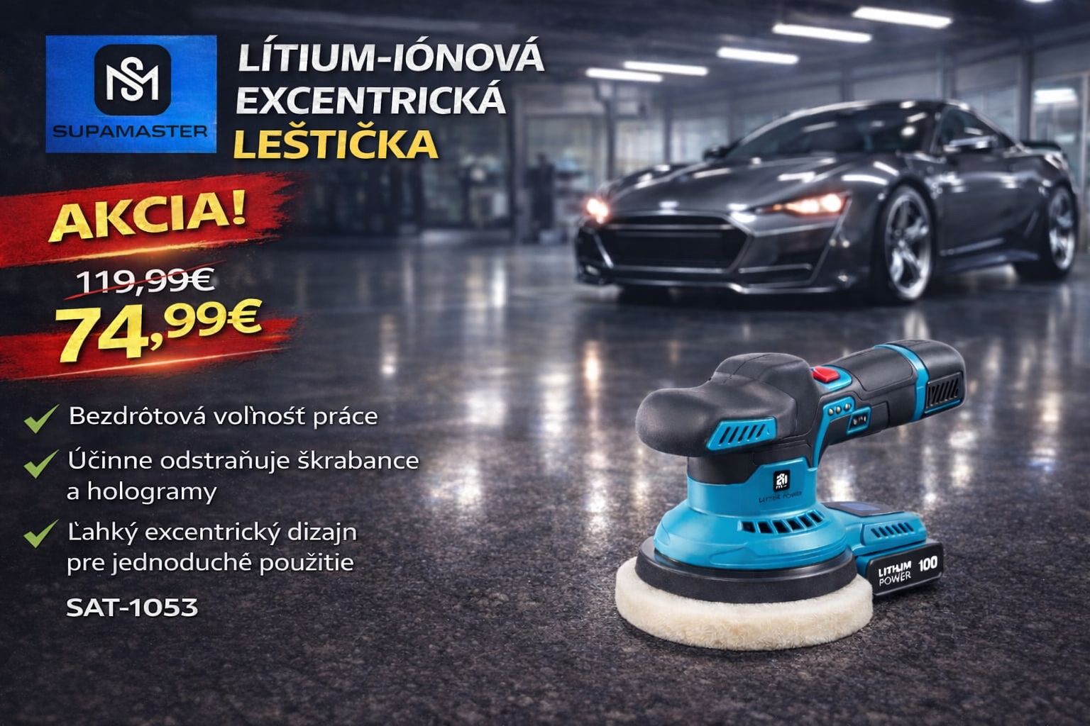 Akumulátorová excentrická leštička – Li-Ion auto leštička