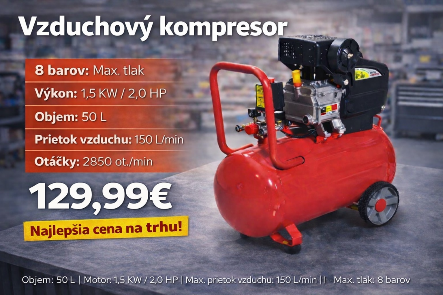 Vzduchový kompresor 50L – 8 bar