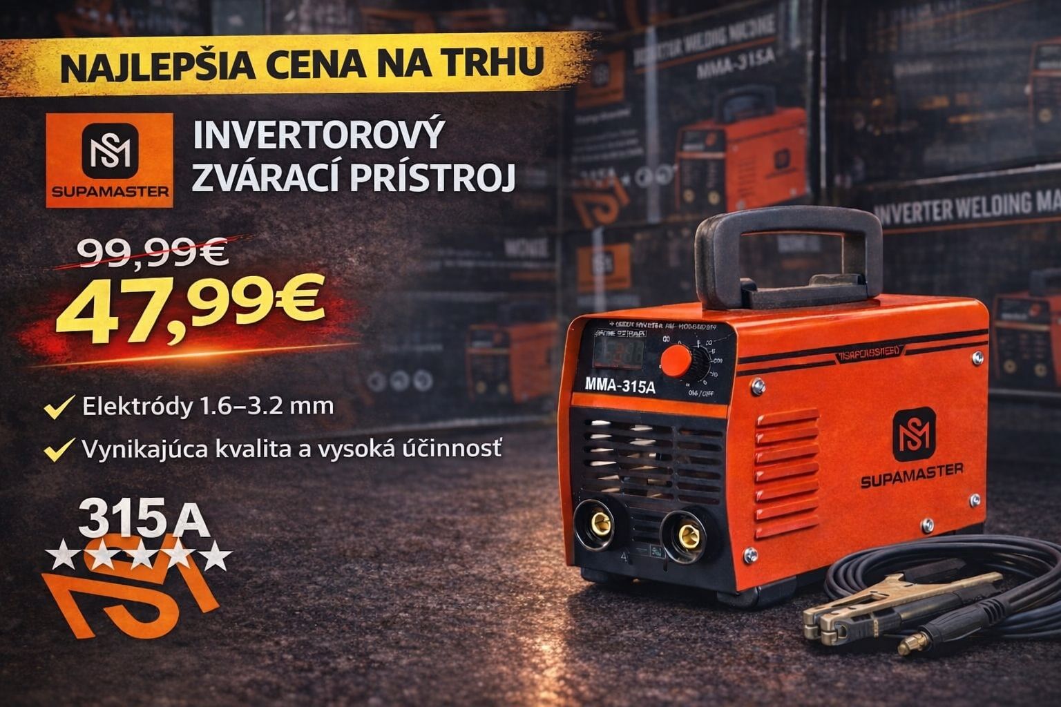 SUPAMASTER Invertorová zváračka 315A – MMA zvárací stroj