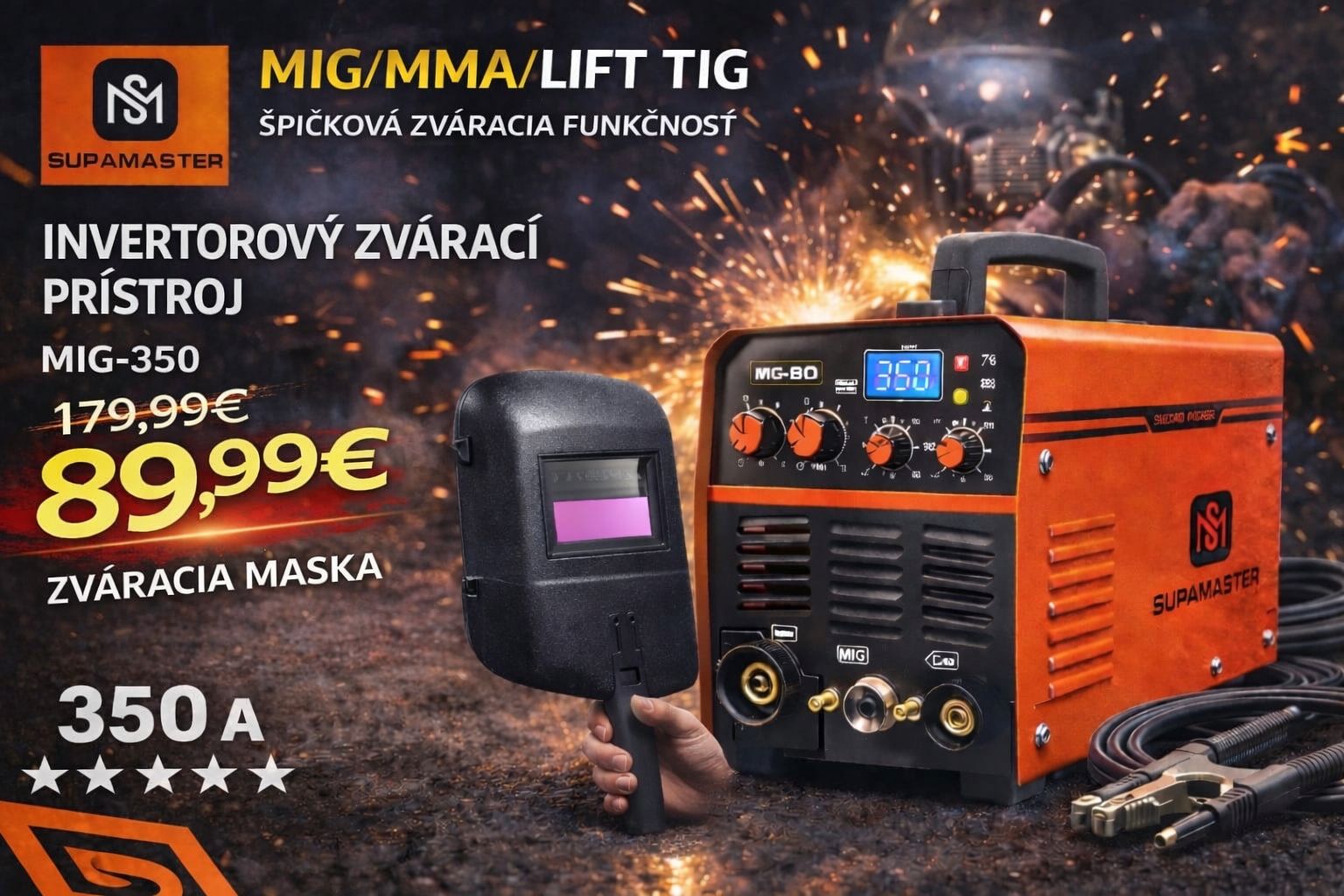 SUPAMASTER MIG-350 Invertorová zváračka 350A – MIG / MMA / Lift TIG