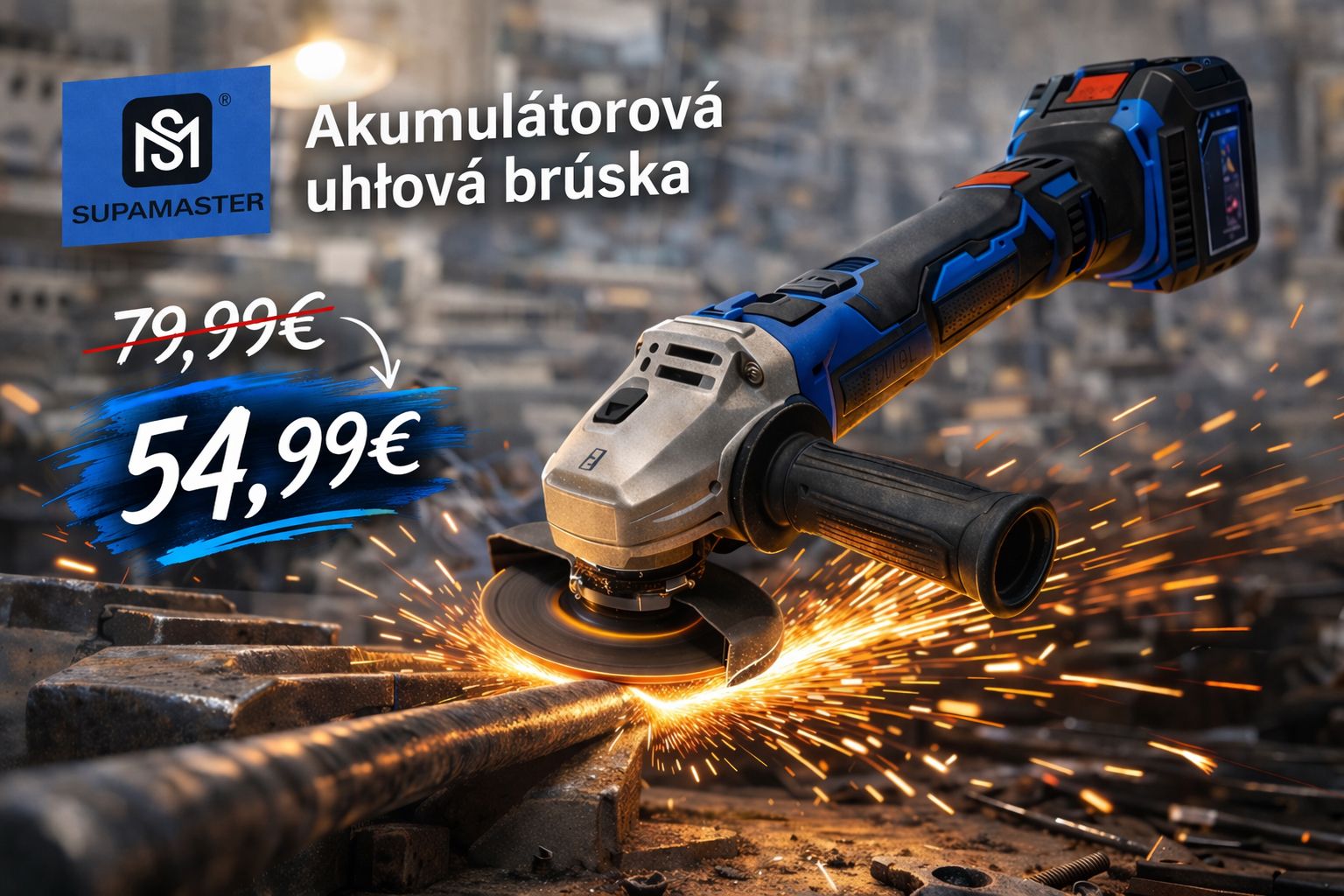 SUPAMASTER Akumulátorová uhlová brúska – Bezdrôtová brúska na kov