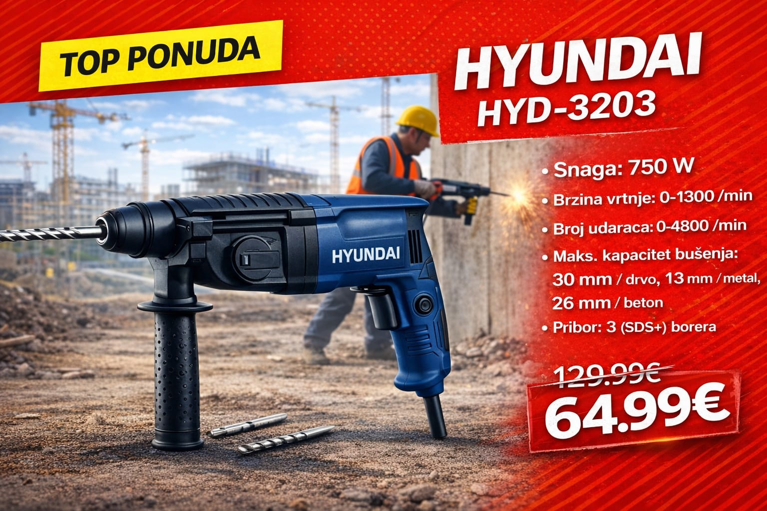 HYUNDAI HYD-3203 Udarna Bušilica SDS+ 750W