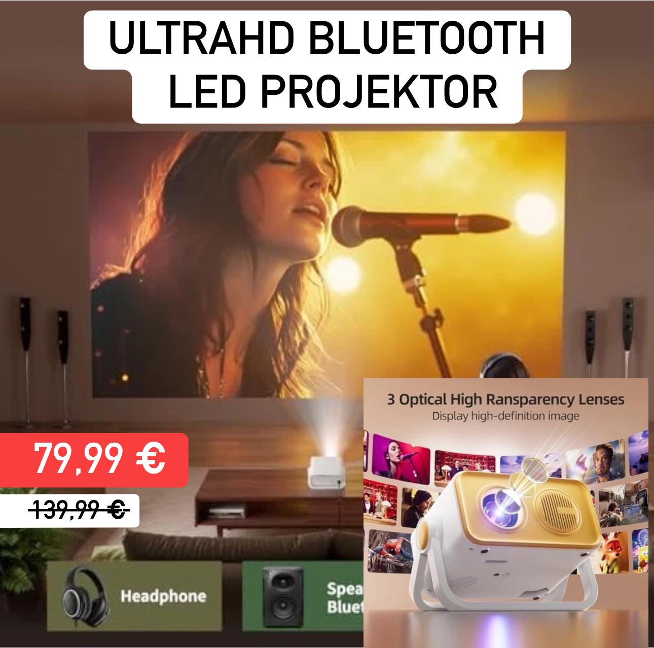 LED Projektor s Bluetooth