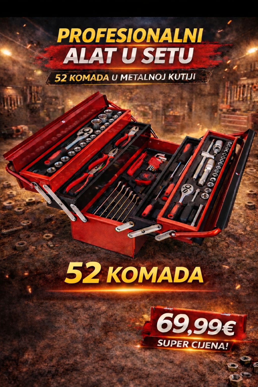 Profesionalni Set Alata 52 Komada u Metalnoj Kutiji