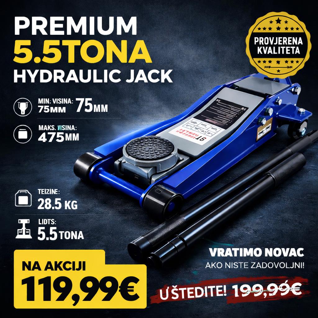 Hidraulična Dizalica 5.5T – Niskoprofilna Auto Dizalica 75–475 mm