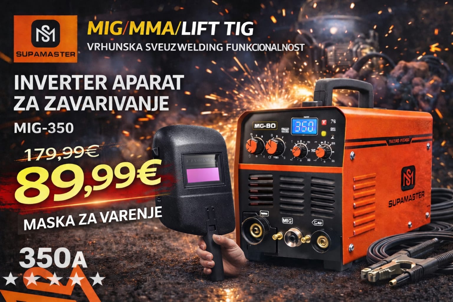 SUPAMASTER MIG-350 Inverter Aparat za Zavarivanje 350A – MIG / MMA / Lift TIG