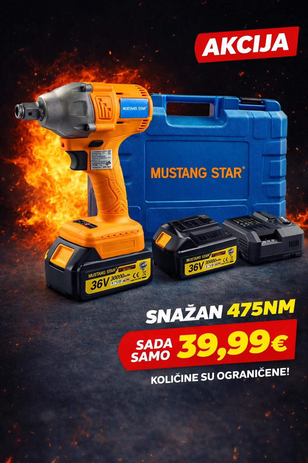 Mustang Star aku udarni odvijač 36V 475 Nm + 2 baterije i punjač